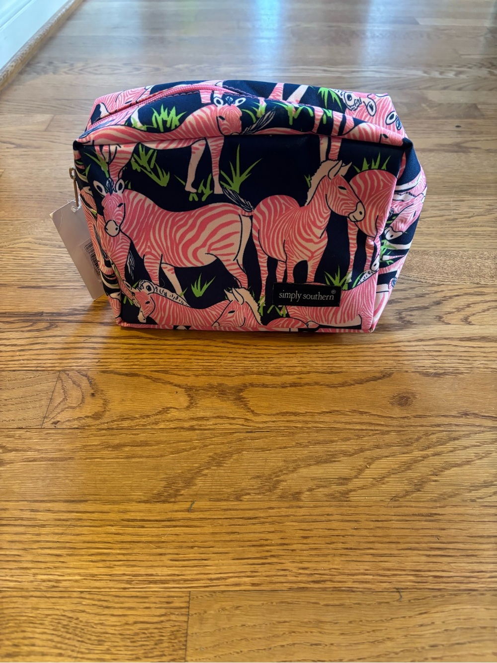 NWT Simply Southern Zippered Cosmetics Make Up Toiletries Bag Zebra Print